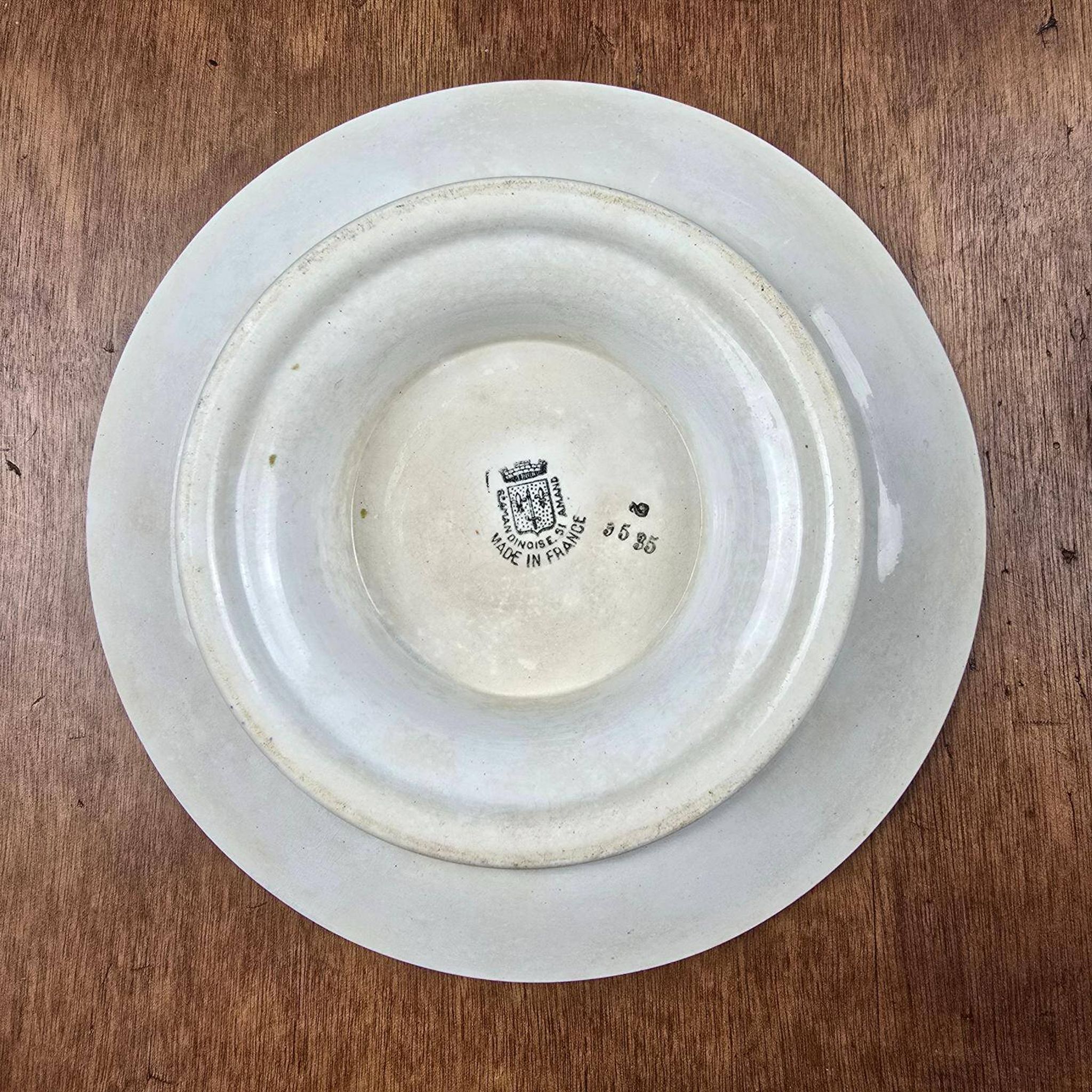 Antique footed dish – blue floral decoration – St Amandinoise