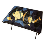 Coffee table with hand-painted ceramic top. France, 1950s