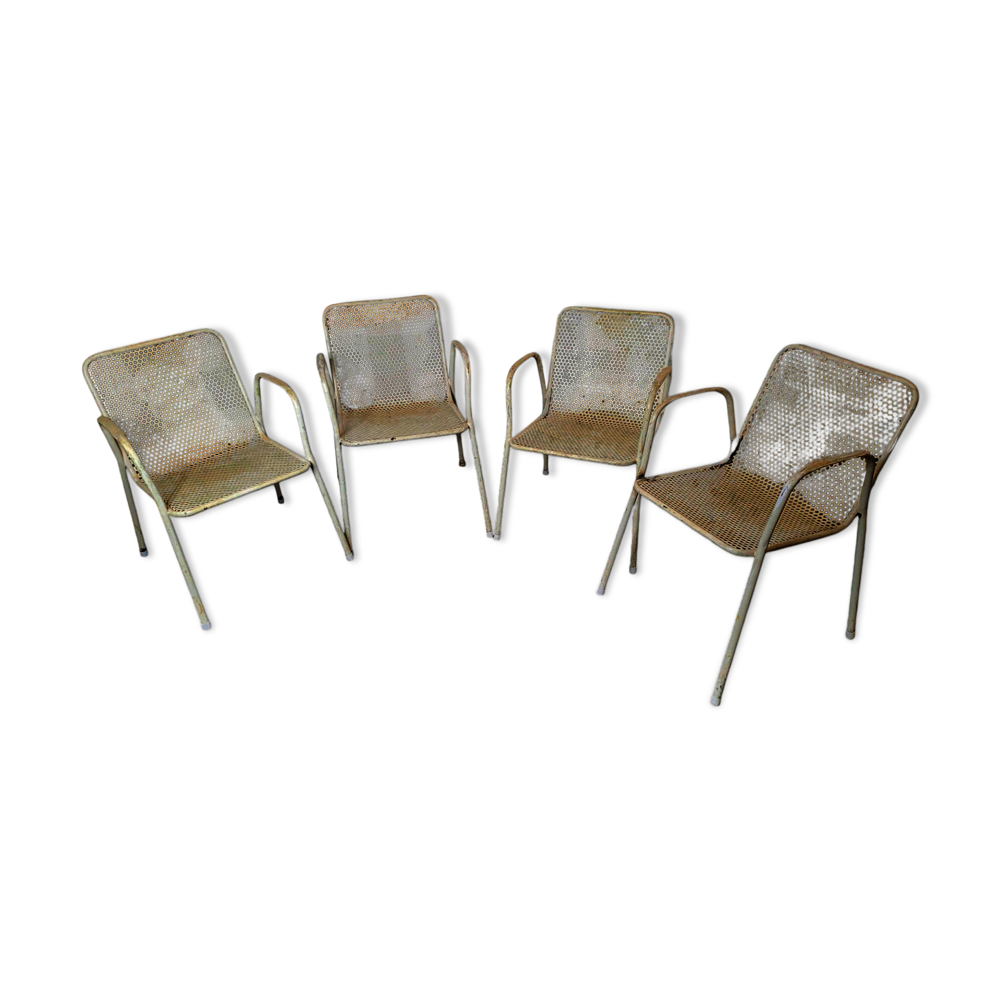 4 perforated metal garden armchairs
