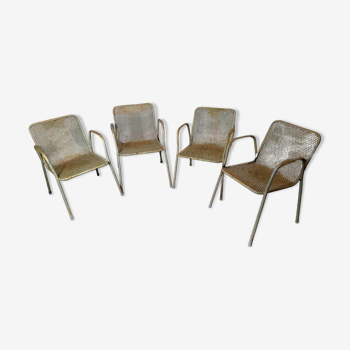 4 fauteuils de jardin en métal perforé