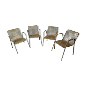 4 fauteuils de jardin en métal perforé
