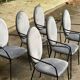 6 black and grey velvet medallion dining chairs with armrests