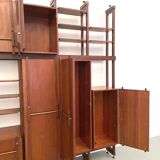 Bibliothèque en teck, noyer et laiton, Italie, années 1960