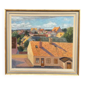 Large Original Swedish Oil on Panel – "Urban Landscape" by Wilhelm Matton – Signed – Dated 1947 – Framed – 83 × 73 cm (32.7 in × 28.7 in)