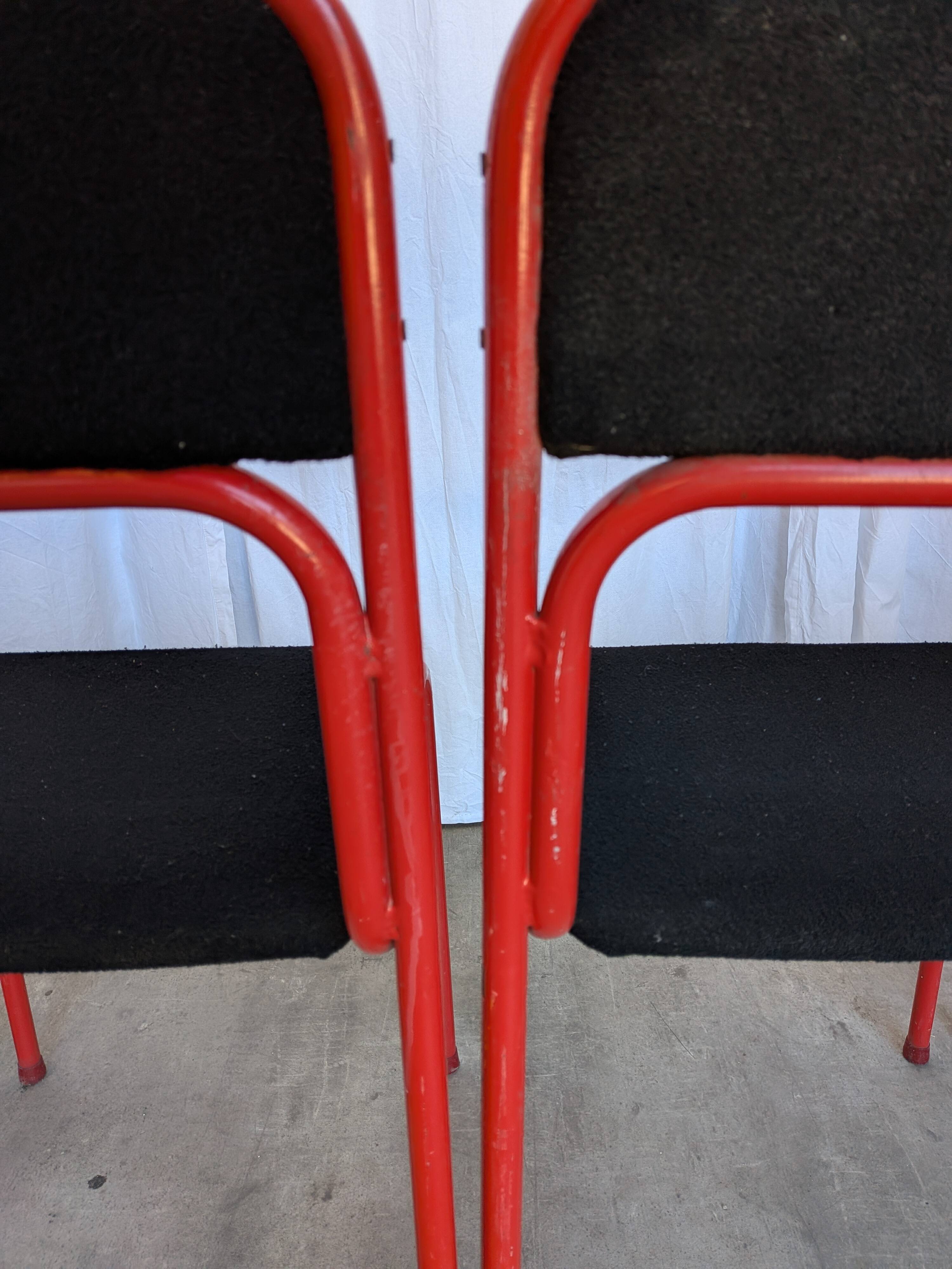 Set of 4 1970s Red & Black Metal Chair: Space Age Stackable Dining Chair