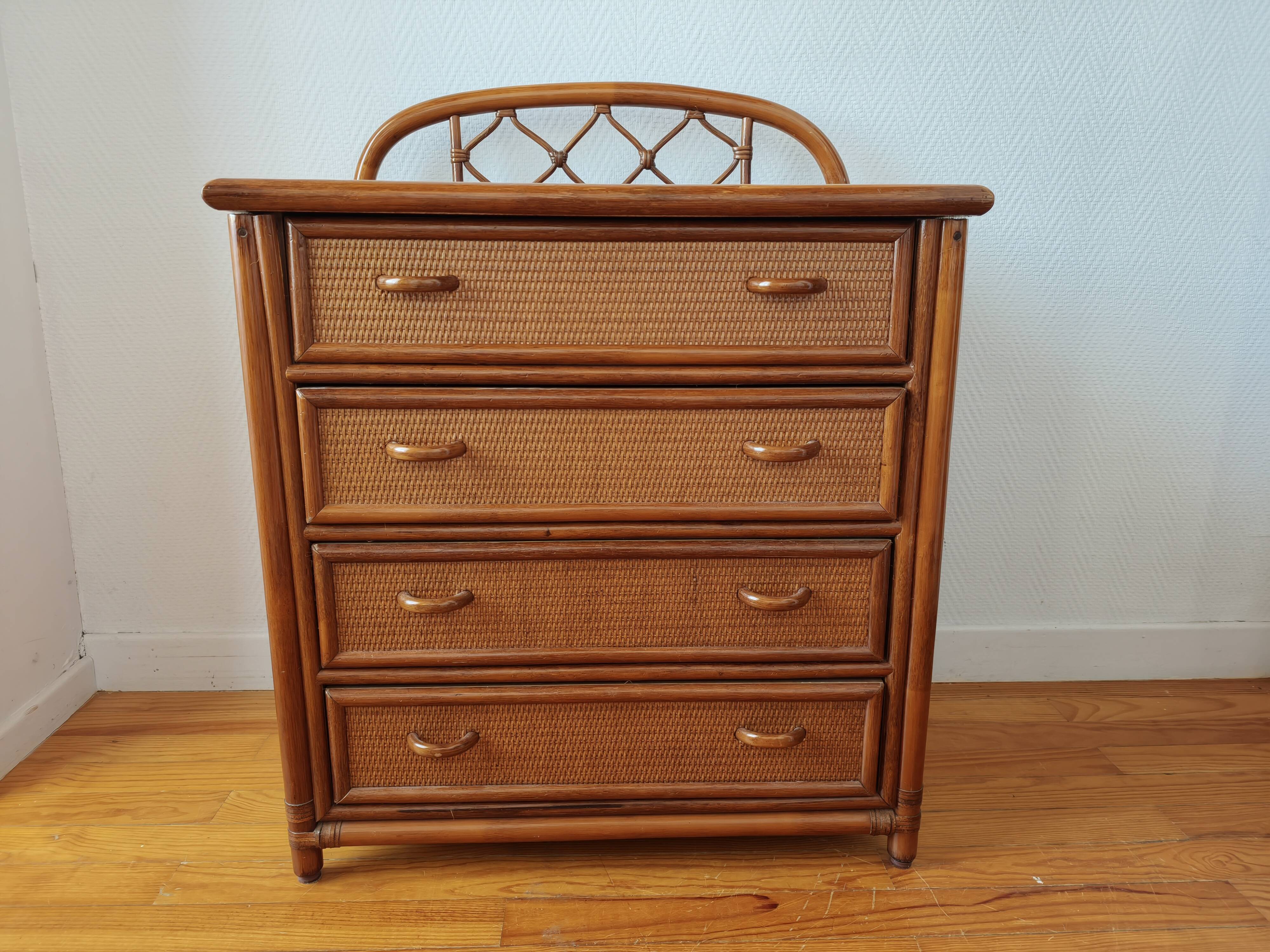 Vintage rattan and cane commode from the 1970s.