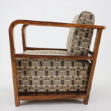 1930s art deco armchair in walnut and backhausen fabric,czechoslovakia