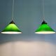 Pair of conical green opaline pendant lights, Art Deco style
