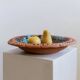 Vintage 1970s ceramic workshop bowl, naive handcrafted shape with coloured glaze, terracotta fruit bowl or wall plate, elegant gift idea.