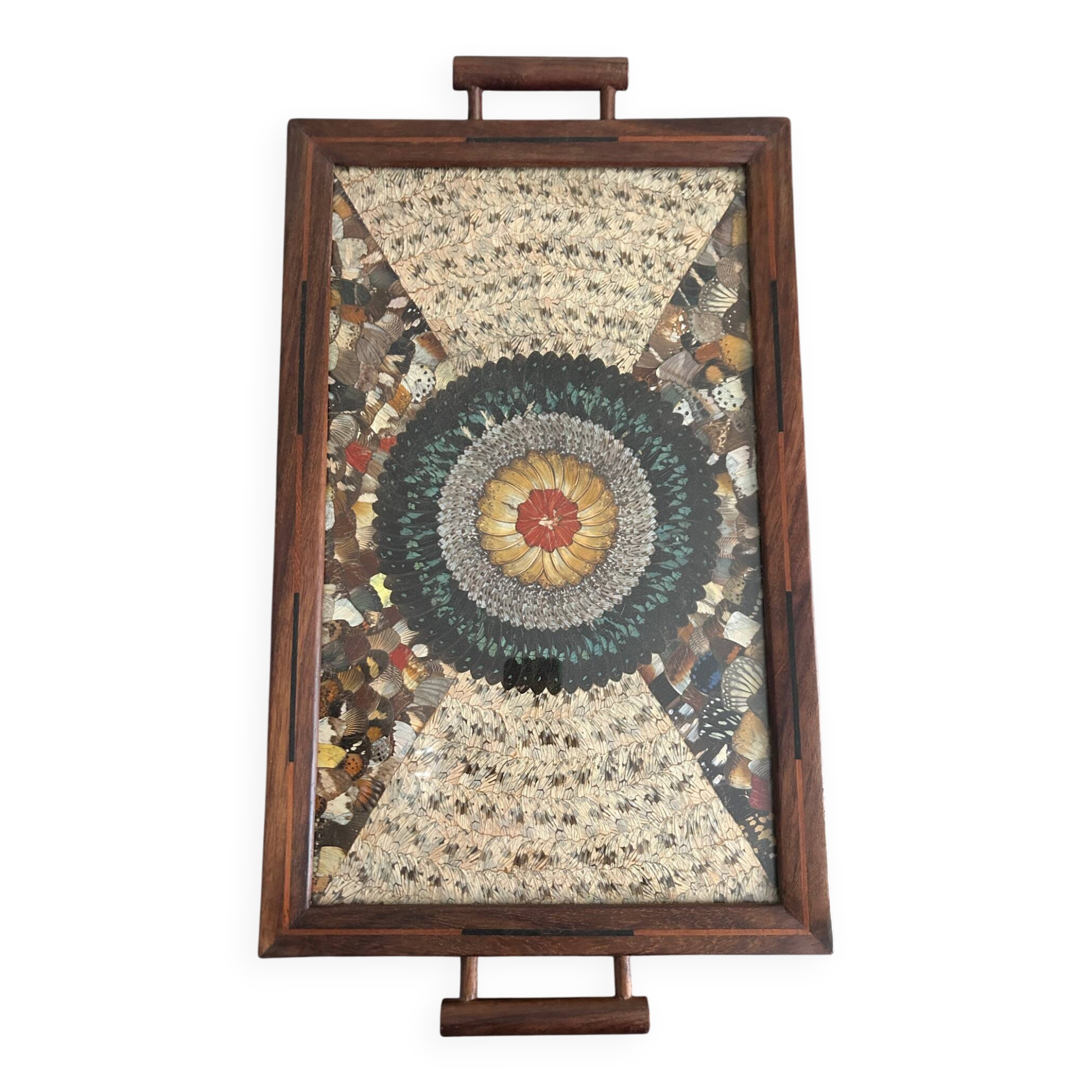 Plateau en bois et décor ailes de papillons