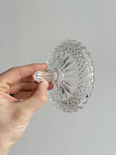 Antique sugar bowl in glass and lightweight metal