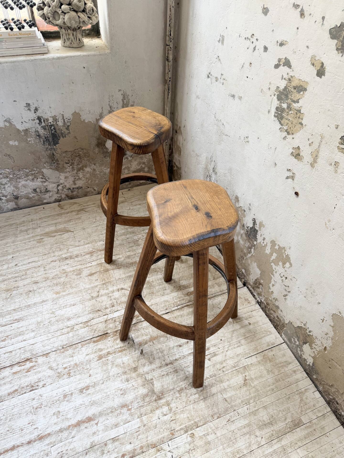 Pair of Henri Bataille stools in oak