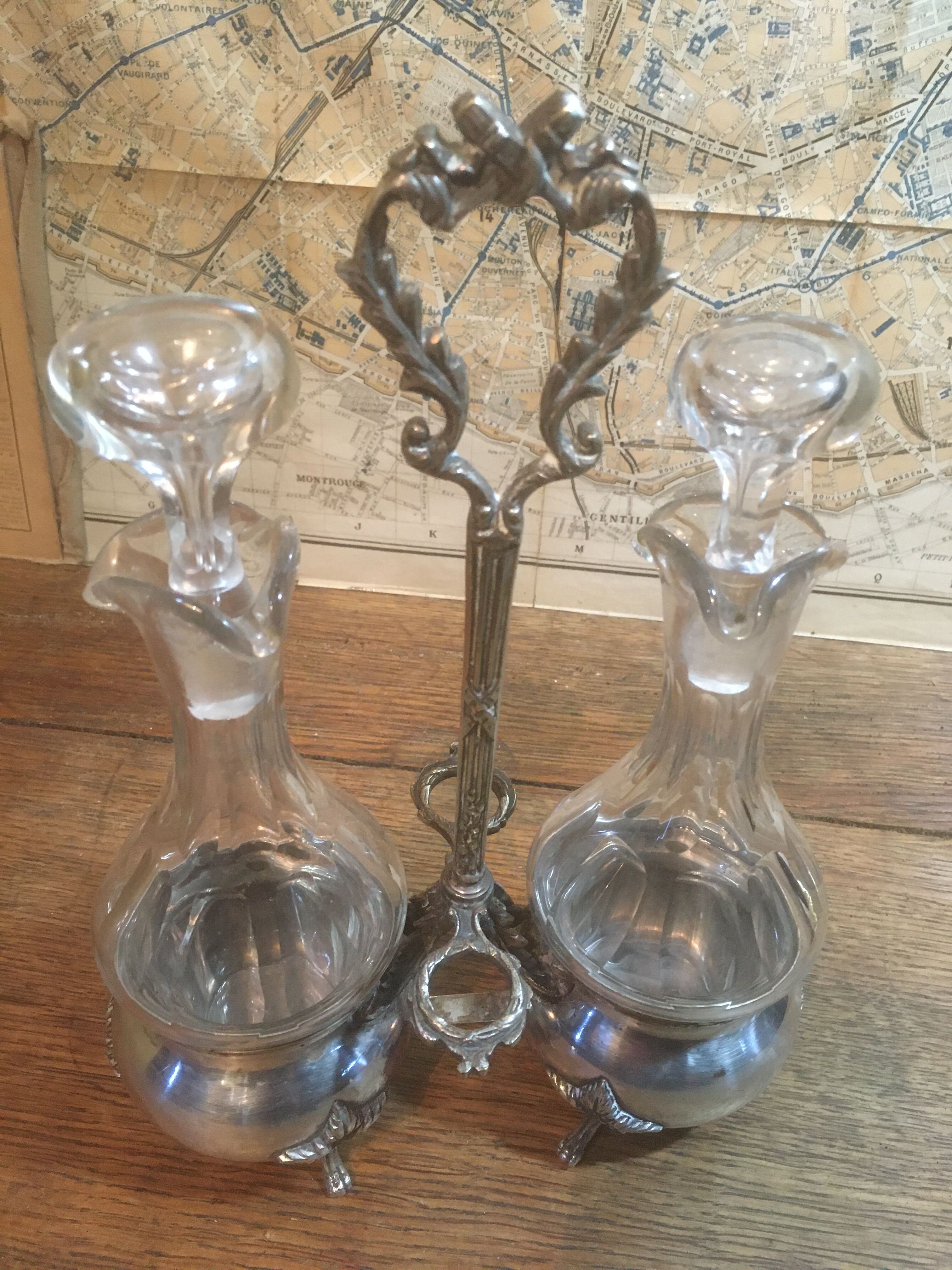 Silver and crystal oil and vinegar set