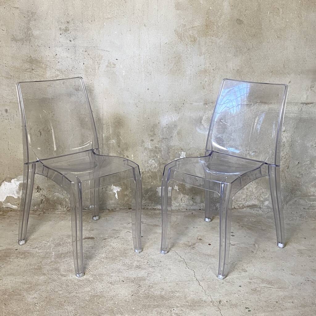 Pair of transparent polycarbonate chairs