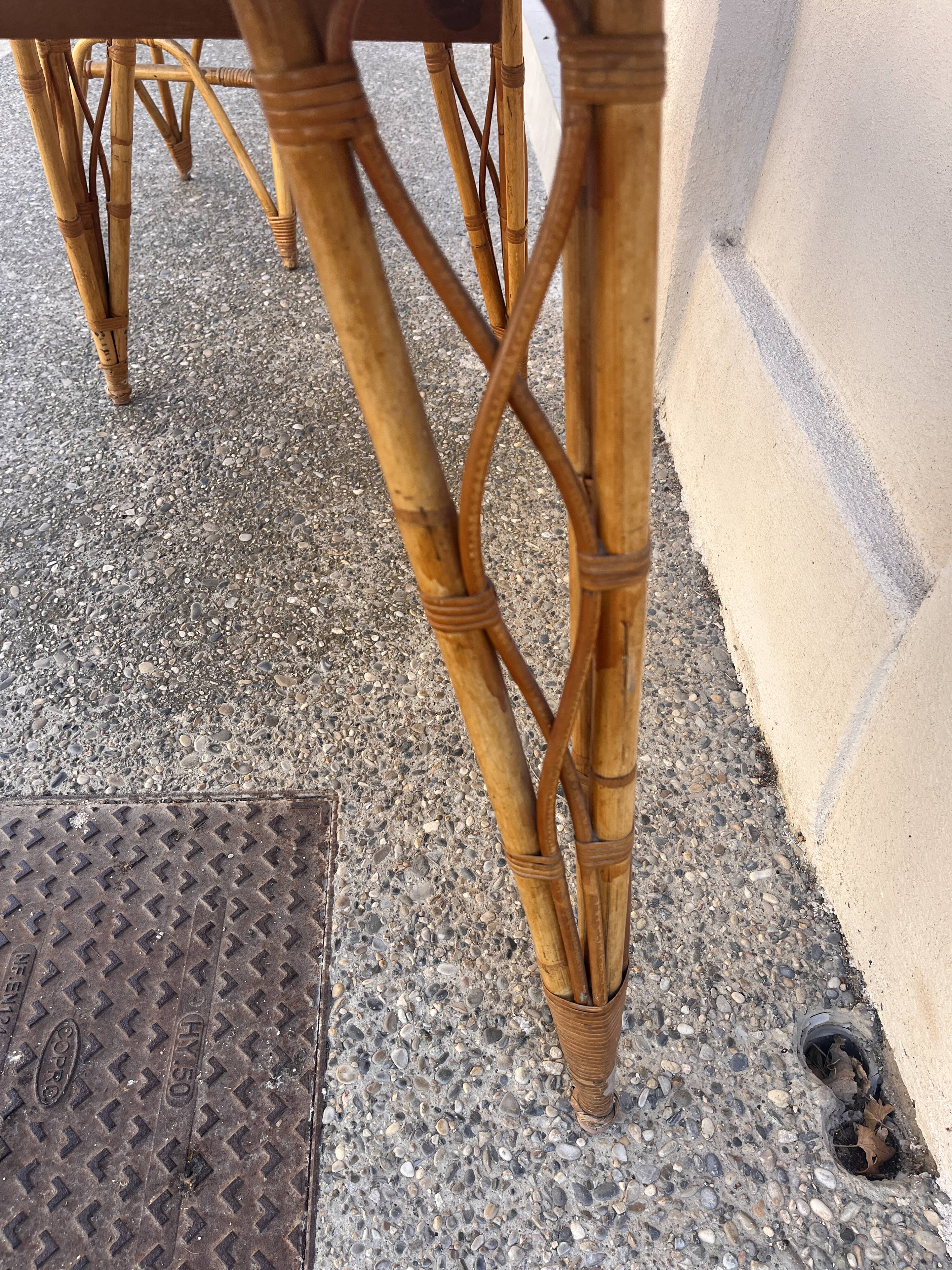 vintage 1960s rattan desk with Eiffel Tower legs