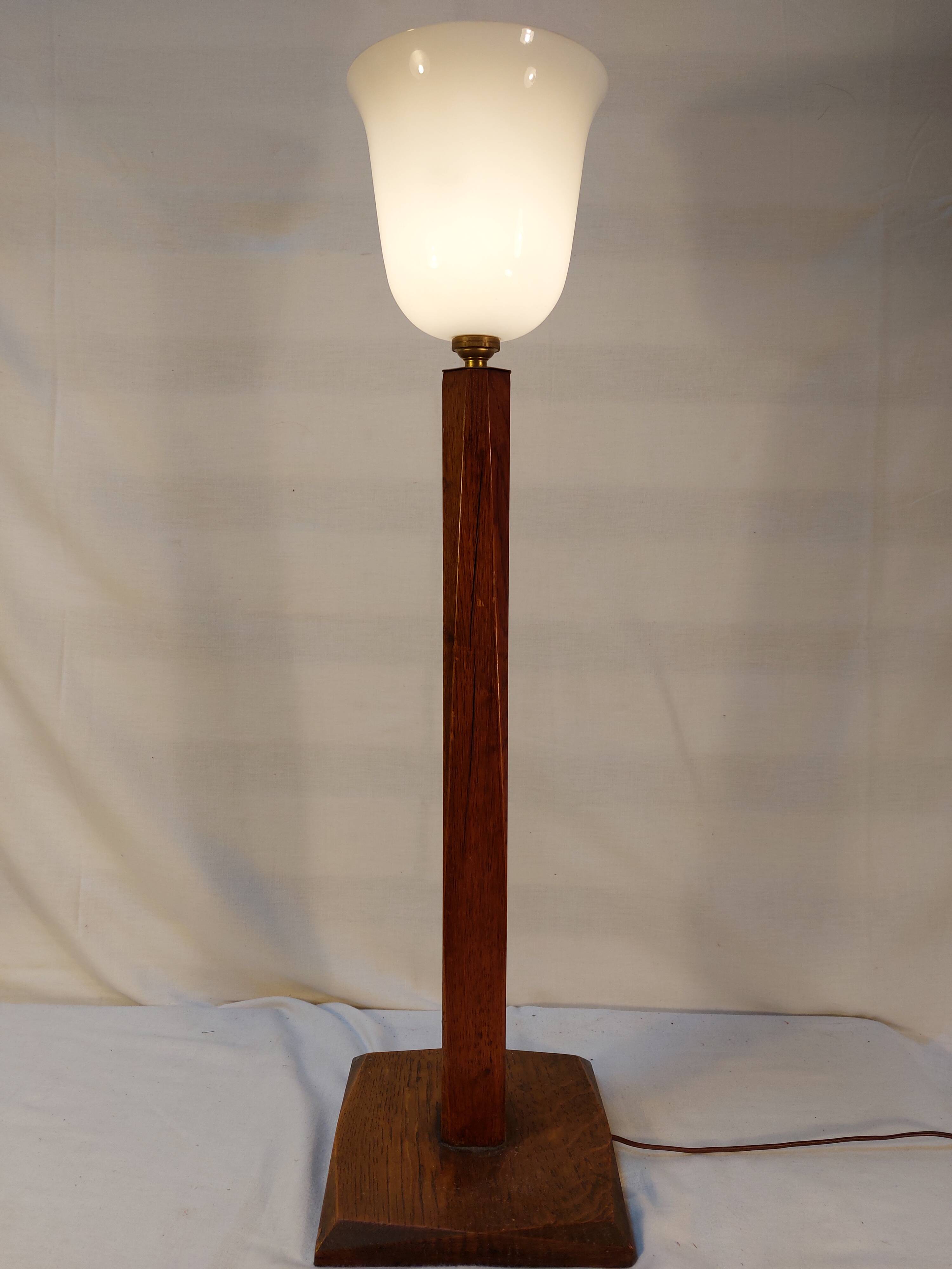 Old Art Deco table lamp 70 cm Mazda style in solid wood