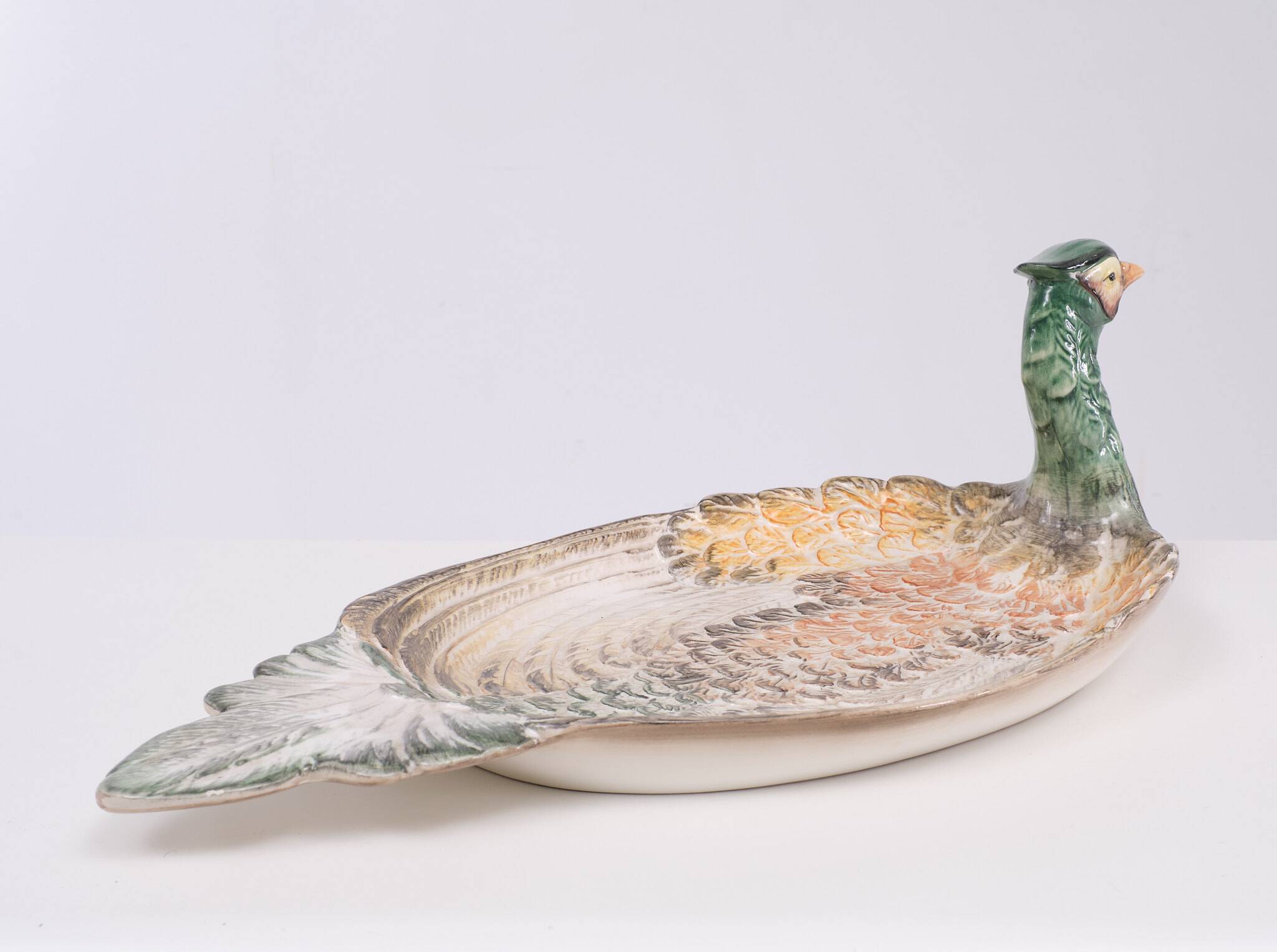 Mid century modern large Italian ceramic Peacock platter