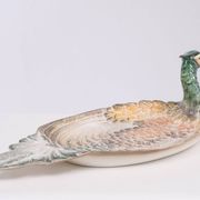 Mid century modern large Italian ceramic Peacock platter