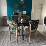 Chairs year 50/60, restored in green velvet and jungle parrot