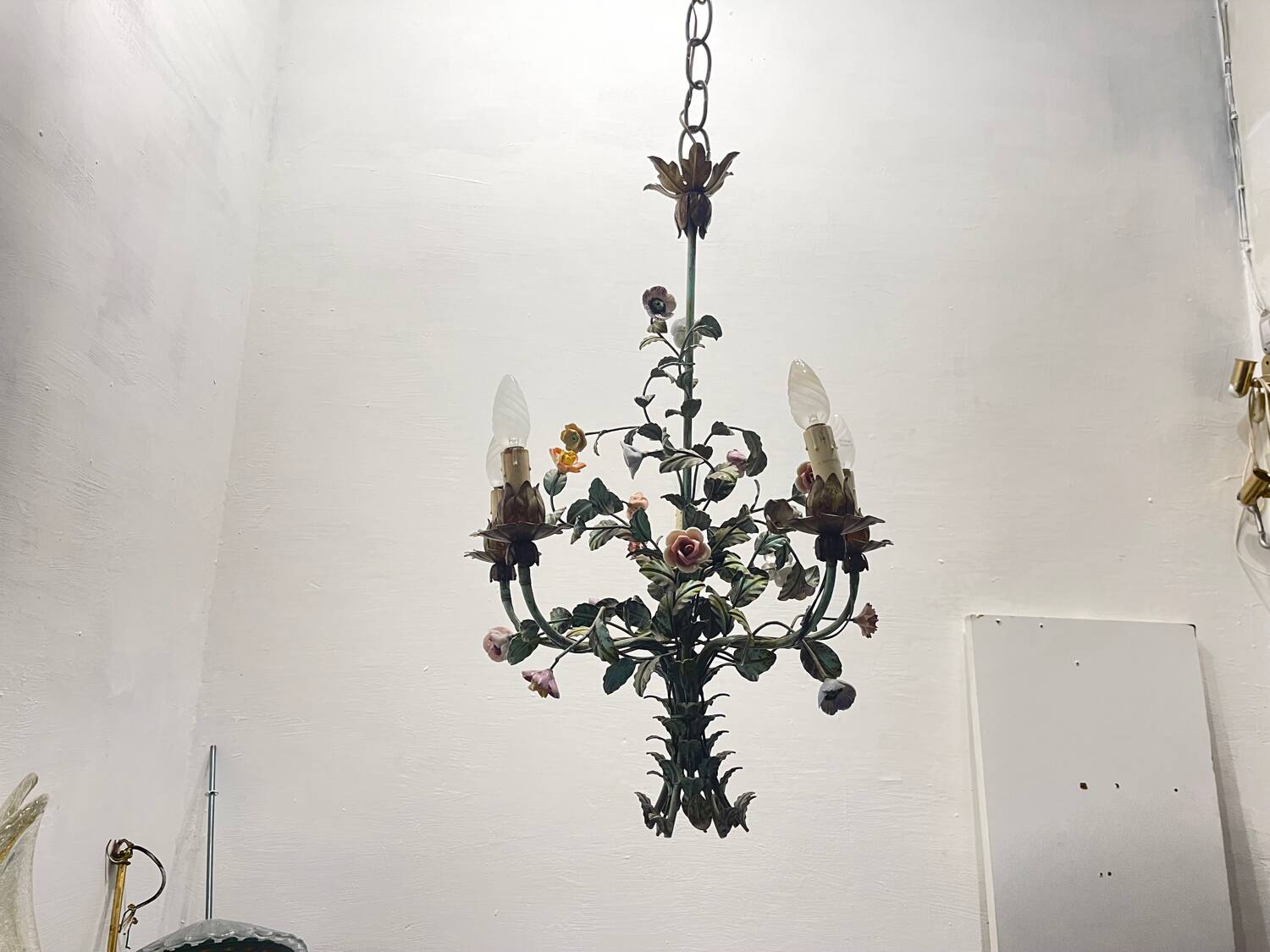 Vintage Tole Ceramic Flower Chandelier 1950’s