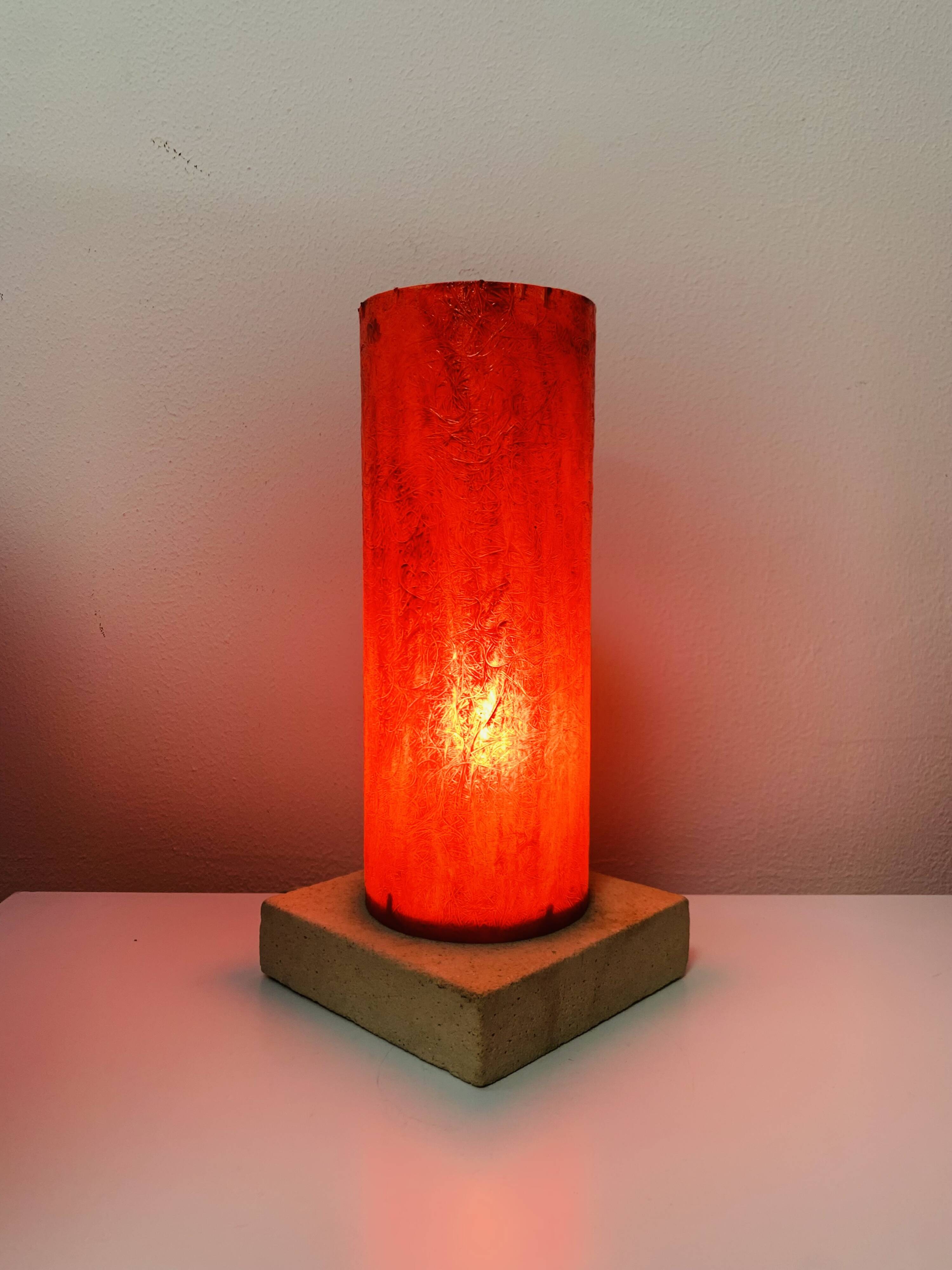 Red stone and fibreglass lamp, vintage