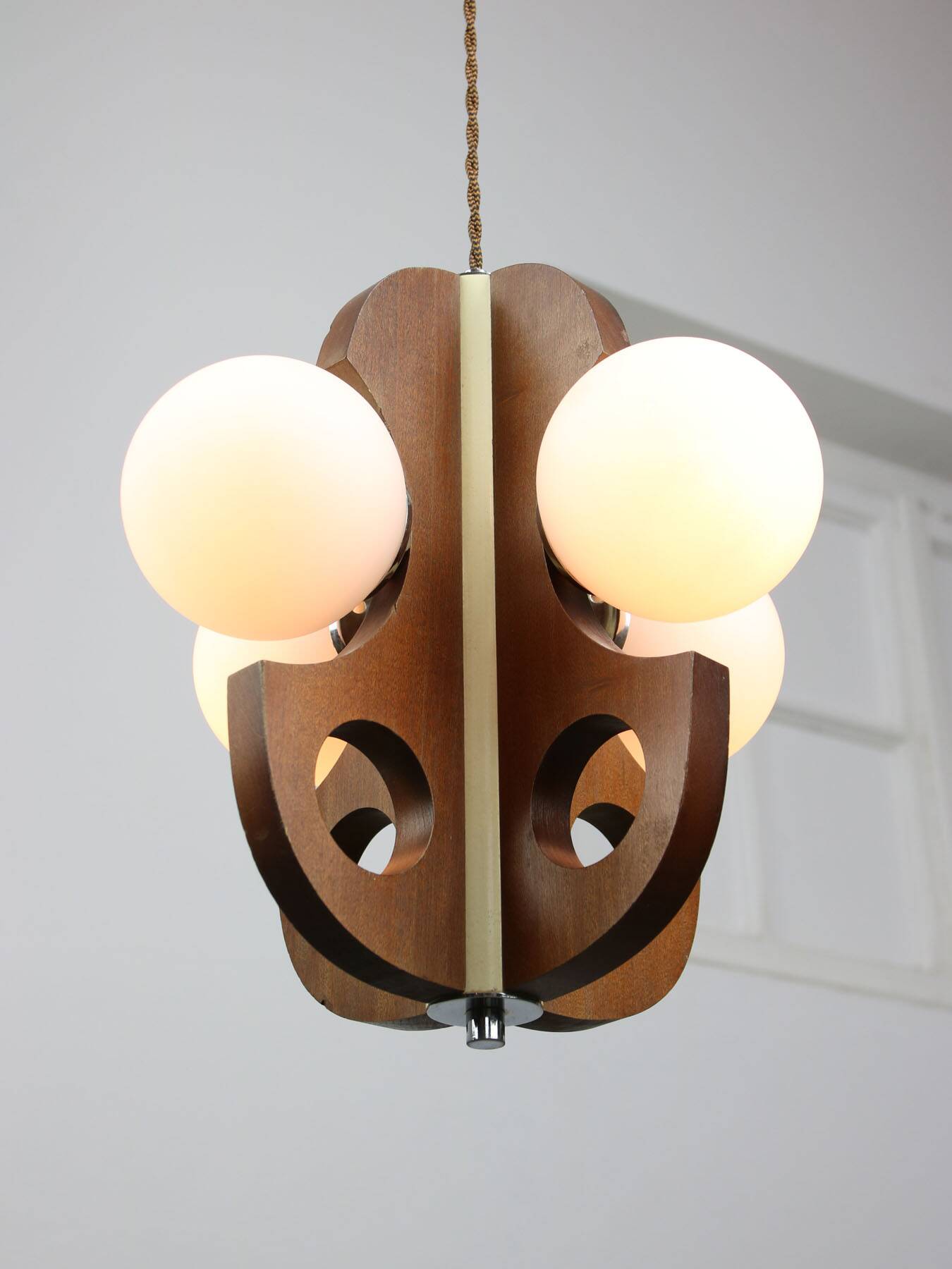 Mid-Century Scandinavian Chrome & Opaline Chandelier, 1960s