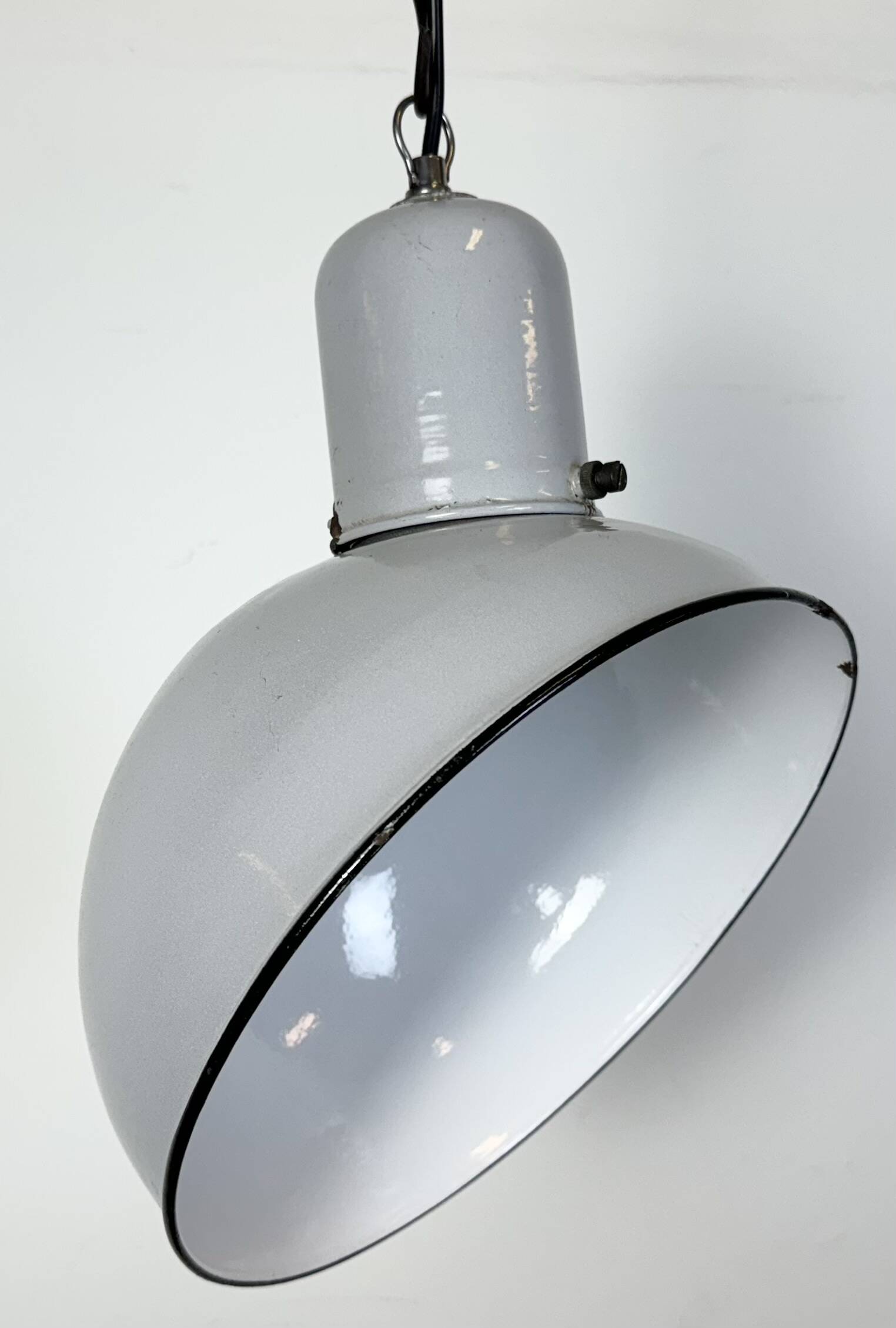 Industrial Grey Enamel Factory Pendant Lamp, 1960s