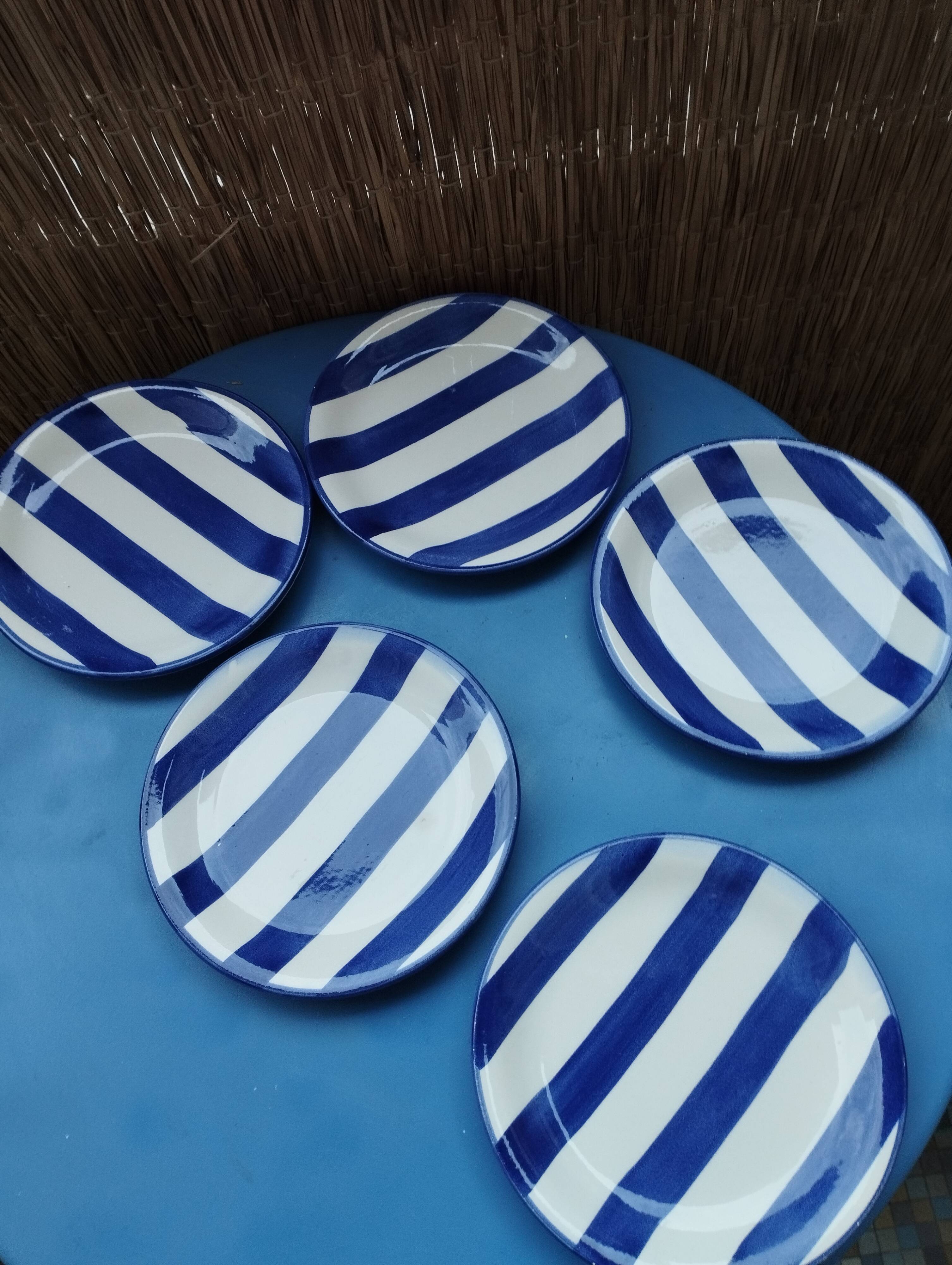 Blue striped dessert plates