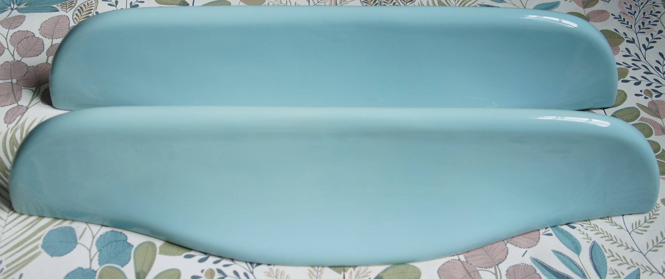 Set of 2 blue porcelain shelves, Porcher 1960