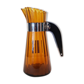 Pitcher blown amber glass and bakelite and aluminum handle and set of stainless