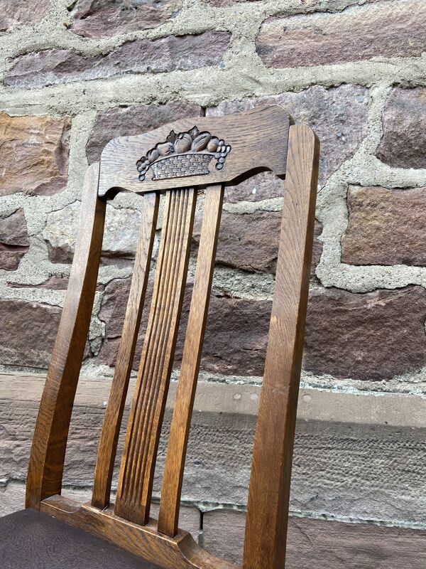 6 chaises vintage art deco 1940s chêne et cuir