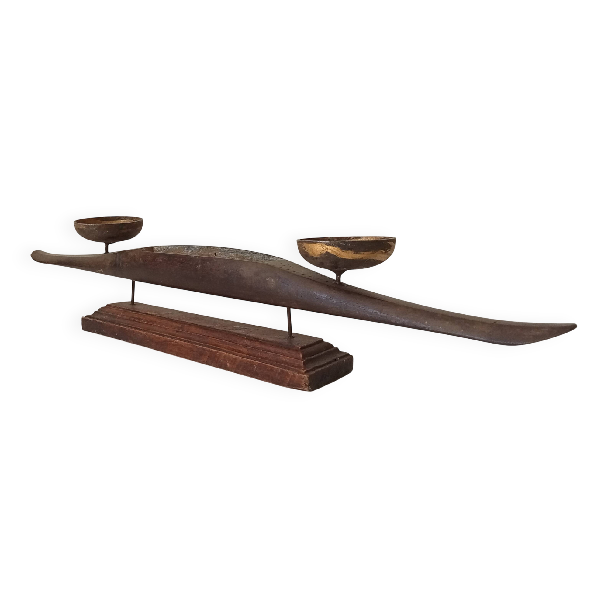 Vintage chandelier in solid carved teak.