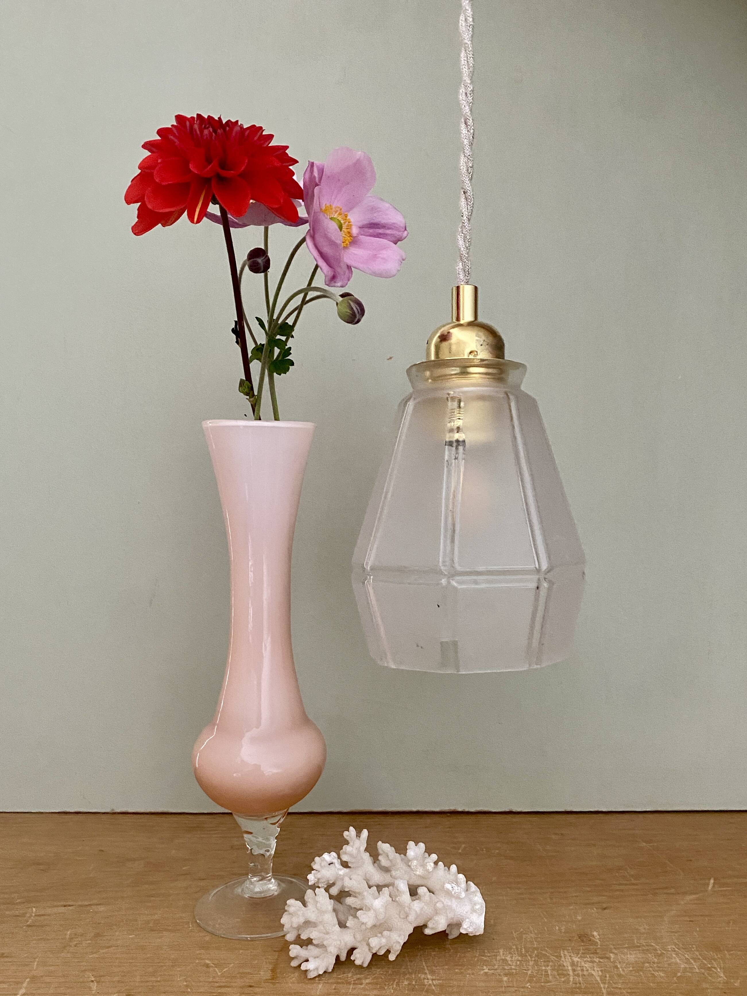 Vintage art deco frosted glass tulip pendant light