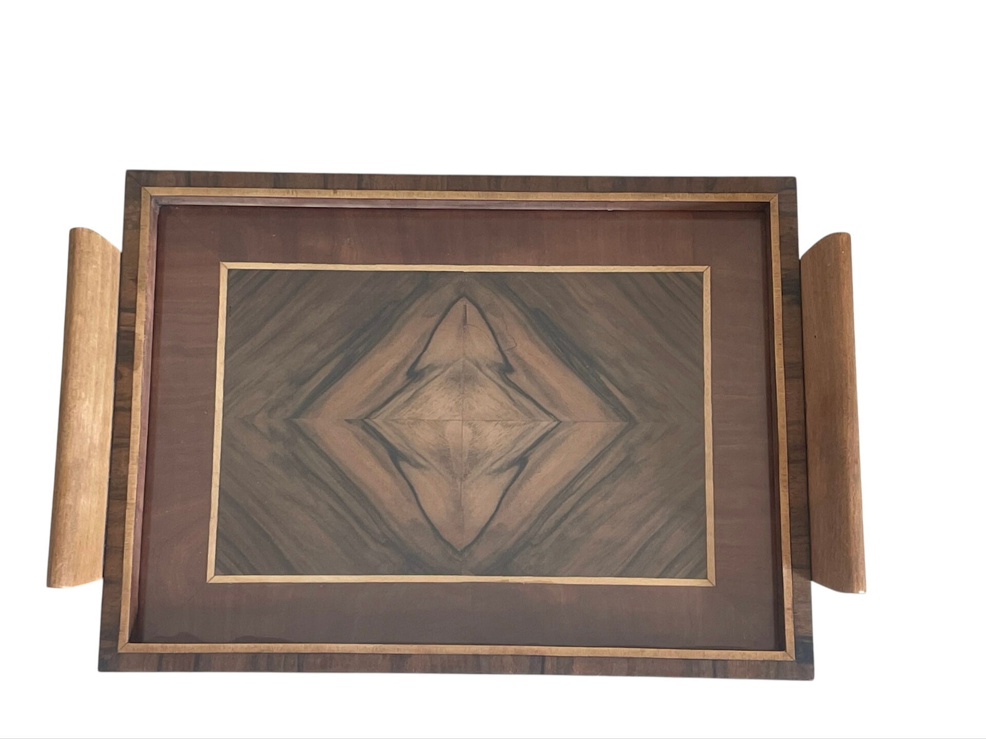 Art Deco service tray in precious wood under glass