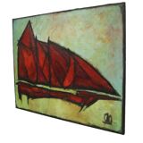 Abstract Boat Art Oil On Canvas XL Huge Painting Signed 146x114cm