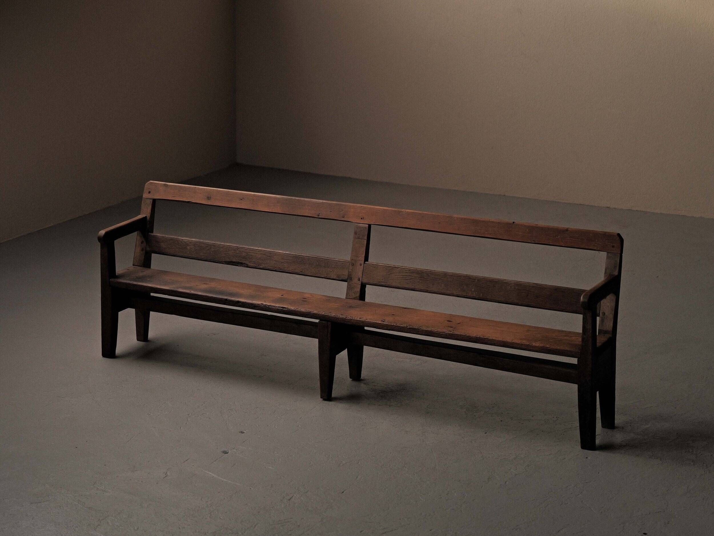 Large antique farmhouse bench in solid wood – Auvergne, around 1900