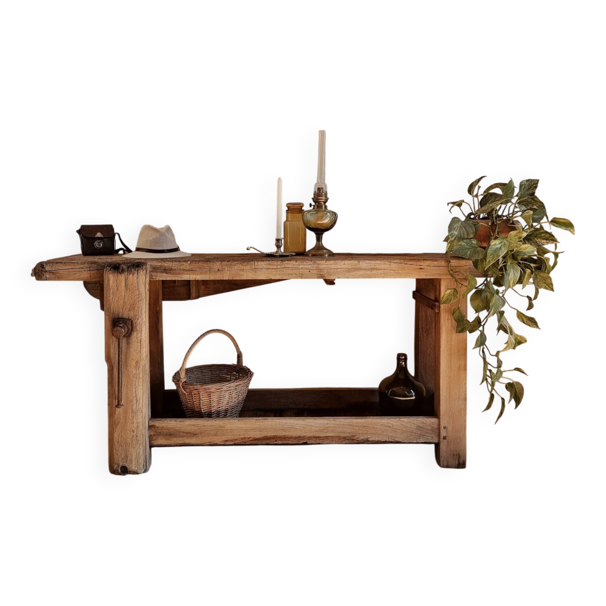 Old solid wood workbench