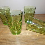 4 old green glasses