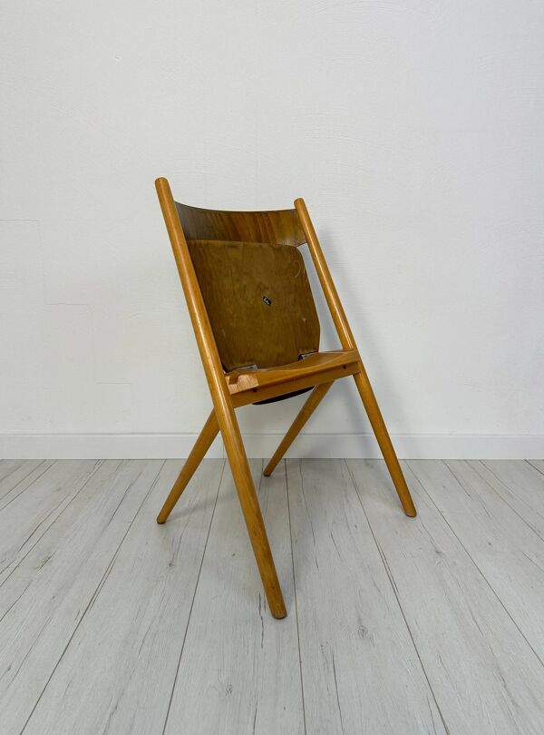 Chaise empilable en contreplaqué vintage Hiller des années 1950 en provenance d'Allemagne dans le style d'Egon Eiermann.