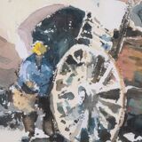 Pere ROS - Impressionist Watercolor Sketch - A Man and His Cart