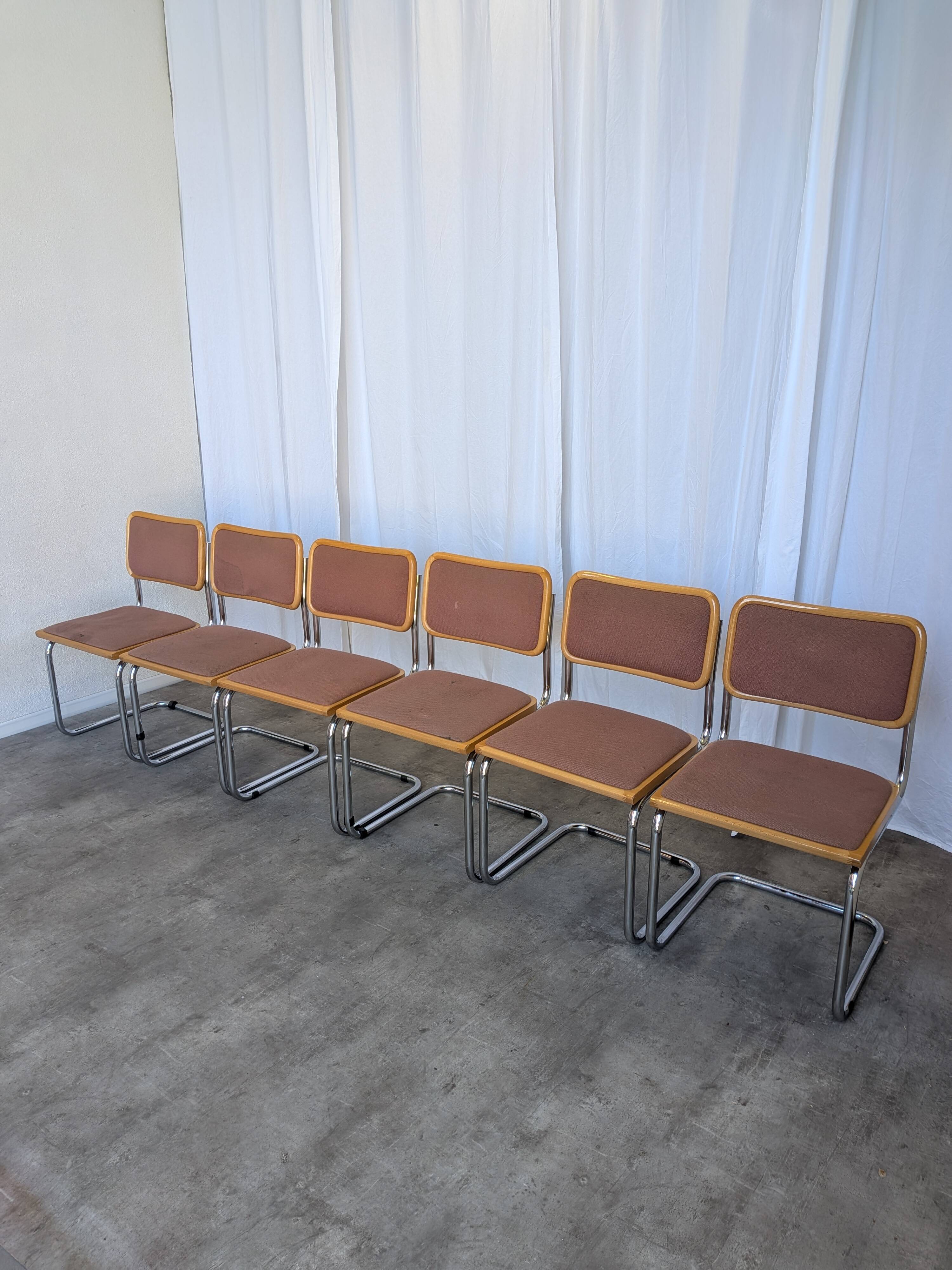 Set of 6 vintage cesca style cantilever dining chairs by bene, austria