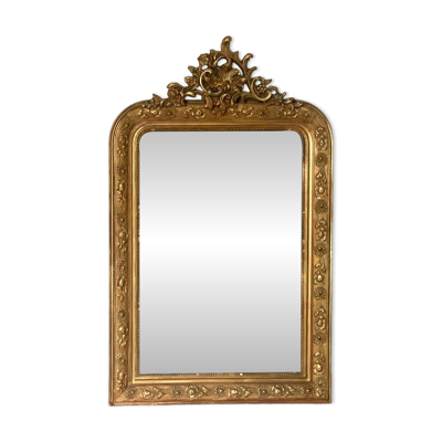 Miroir de cheminée doré à fronton
