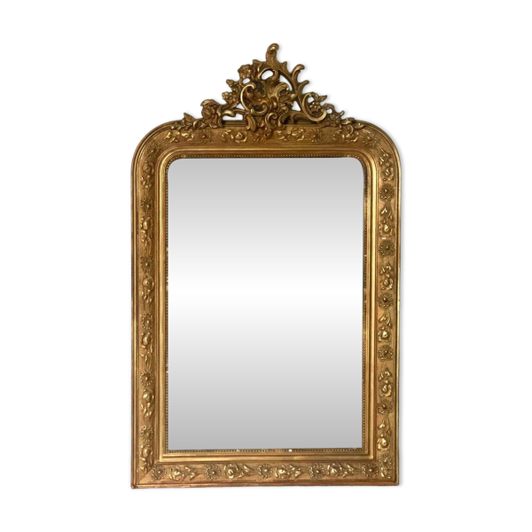 Miroir de cheminée doré à fronton