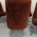 Set of 6 chrome velvet bucket chairs from the 70s
