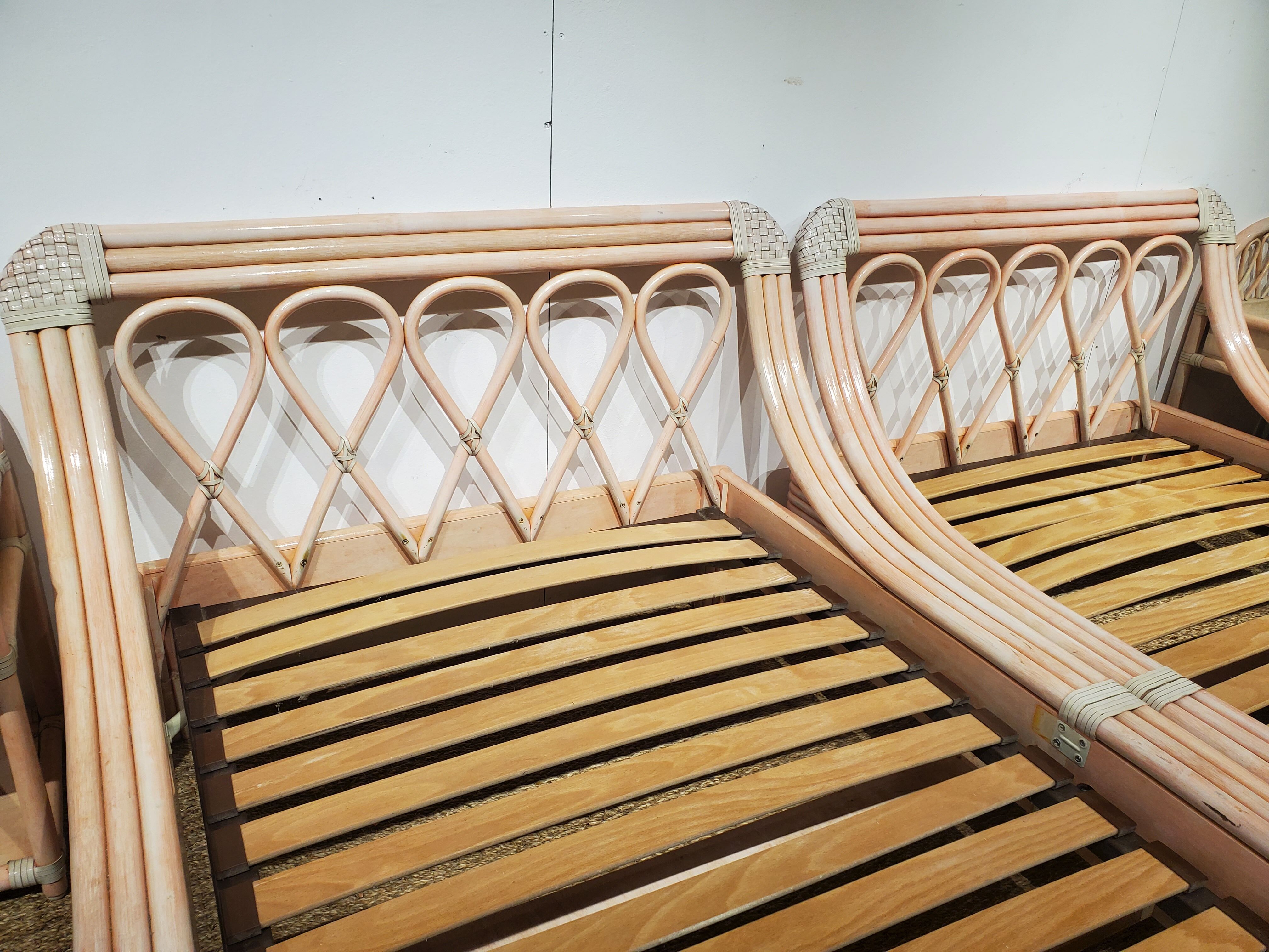 Pink rattan bed and bedside table set