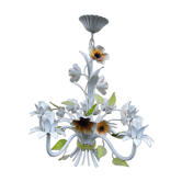 Gloss in enamelled sheet metal, decoration of flowers and leaves, 5 arms of lights, VINTAGE 80s