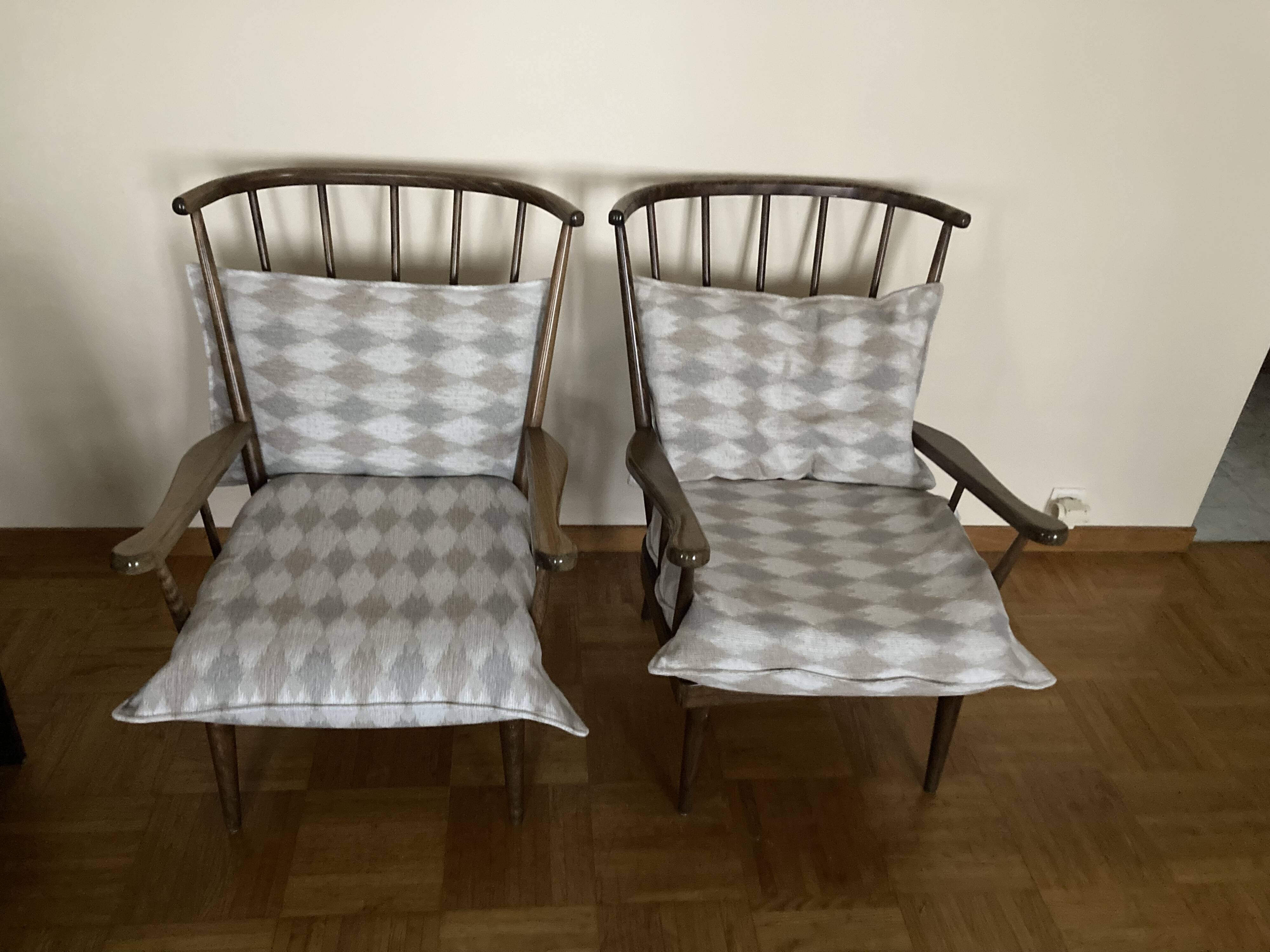 Pair of Baumann armchairs with cushions