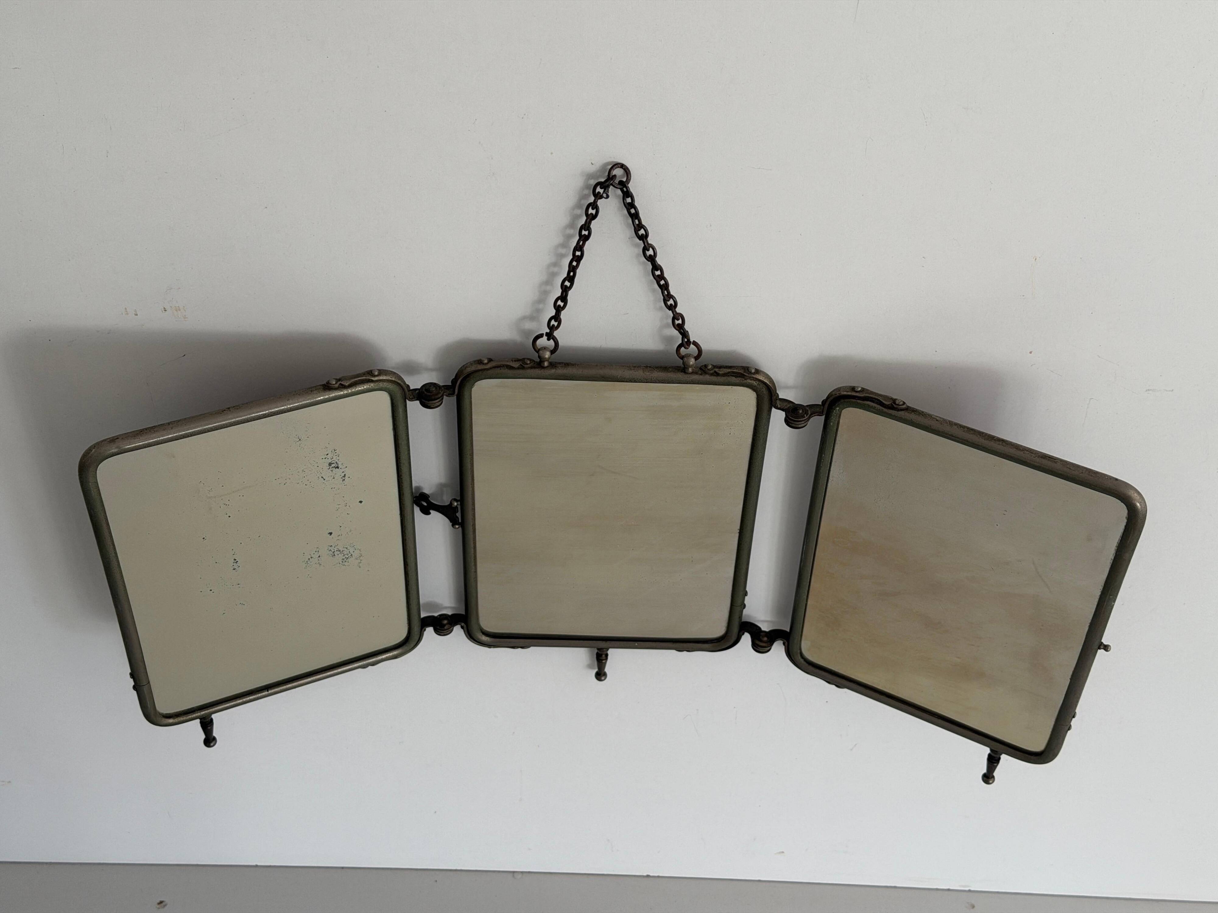 Art Deco 3 Nickel-plated glass covers Table or wall mirror, 1940s, Italy