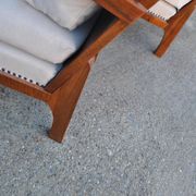 Pair of Art Deco brown and cream chairs in cherry wood and fabric, 1930s.