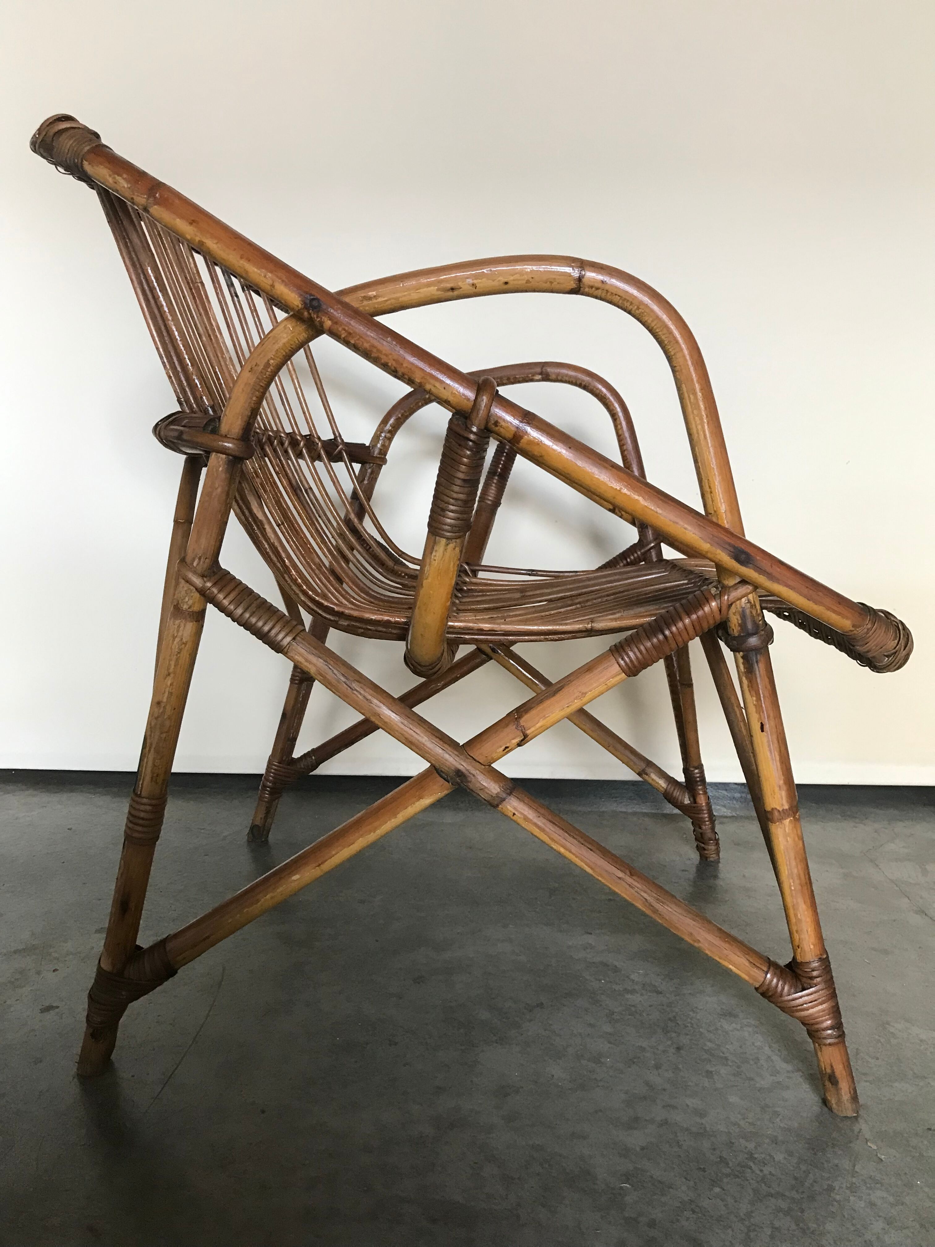 Rattan armchair vintage shell adult 1960